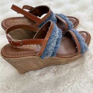 Wedge Sandals Tuscany Easy Steps Made in Italy Frayed Denim – Size 9.5